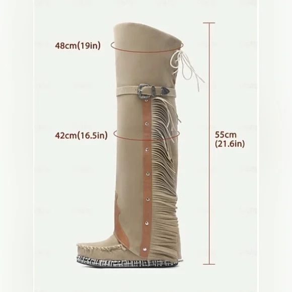 Bohemian Fringe Knee-High Moccasin Boots - Wine (6)‼️NWOB‼️ - Picture 3 of 15